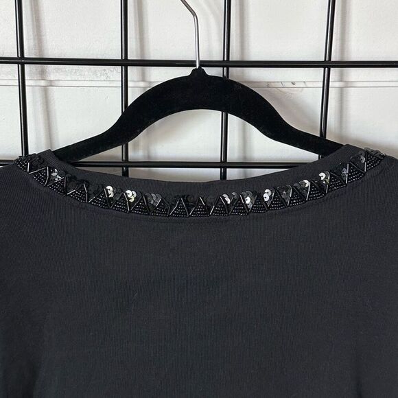 TALBOTS Knit Crewneck Beaded‎ Sweater Womens M Black Classic Officewear - Picture 5 of 9